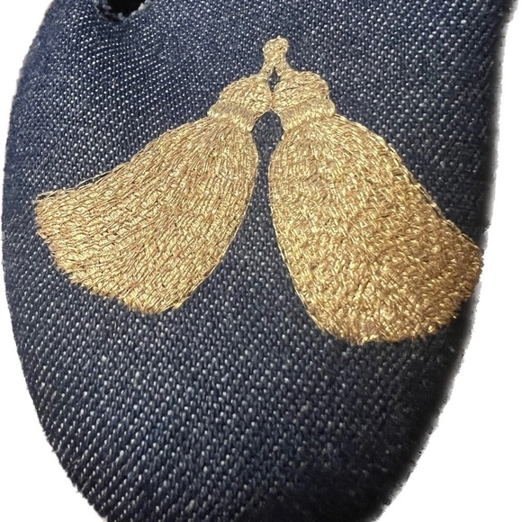Jack Rogers Blue Chambray Denim Gold Embroidered Tassel Ballet Flats Size 6 - Picture 4 of 6